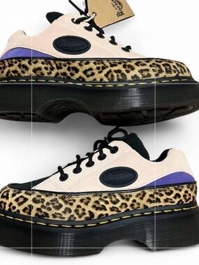 Dr. Martens NWT Buzz 5i Leopard Calf Hair and Powder Pink-Cobalt Suede Platforms